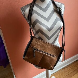 The Sak Brown Leather Bag with Patterned Interior